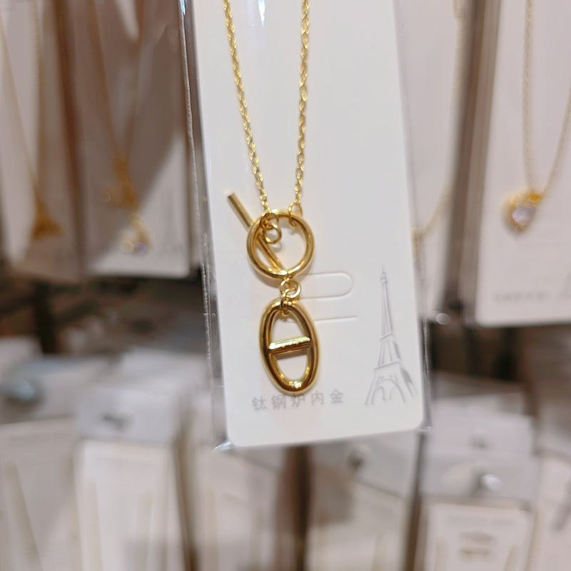 Ogrlica od titan čelika s geometrijskim privjeskom, običan lanac, elektroplatirano završetak