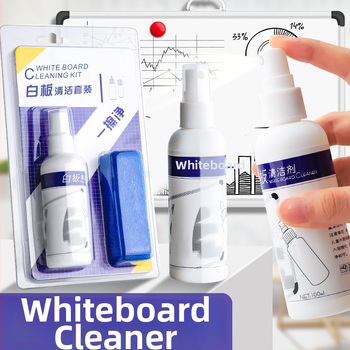 Čistiaci prostriedok na bielu tabuľu s handrou na čistenie; odstraňuje škvrny od markerov a vymazáva písomné poznámky (1 fľaša)