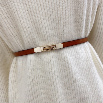 Ženski kaiš od dvostrukog goveđeg kože, kopča od prave kože, širina <2 cm, stil minimalistički, univerzalno
