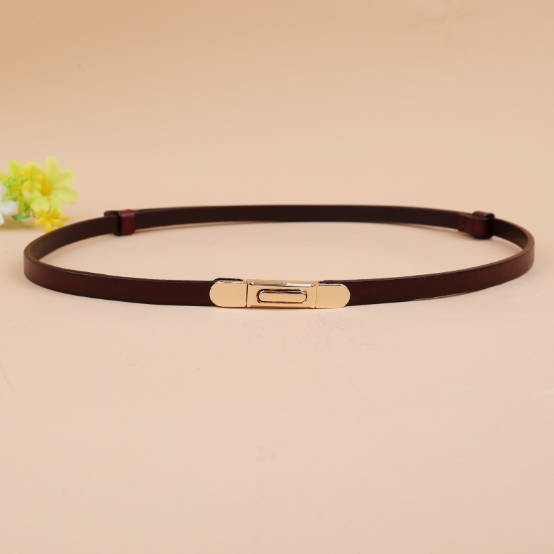 Ženski kaiš od dvostrukog goveđeg kože, kopča od prave kože, širina <2 cm, stil minimalistički, univerzalno
