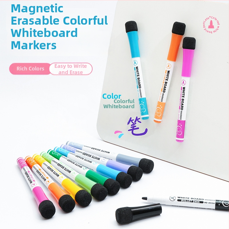 Magnetický set markerov na bielu tabuľu, s štetcom, na báze vody, vymazateľný, šírka čiary 2.0 mm