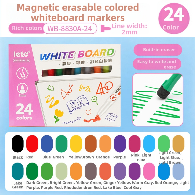 Magnetický set markerov na bielu tabuľu, s štetcom, na báze vody, vymazateľný, šírka čiary 2.0 mm