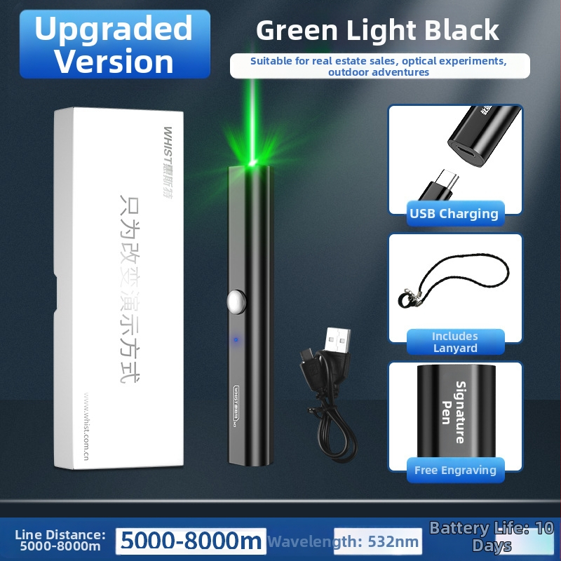 Whist M3 lézermutató toll, 5000 m hatótáv, 532 nm hullámhossz, 300 mA áramfelvétel