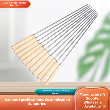 Grilovacie špízy – ploché z nehrdzavejúcej ocele, drevená rukoväť, opakovane použiteľné, značka Zhenshuai