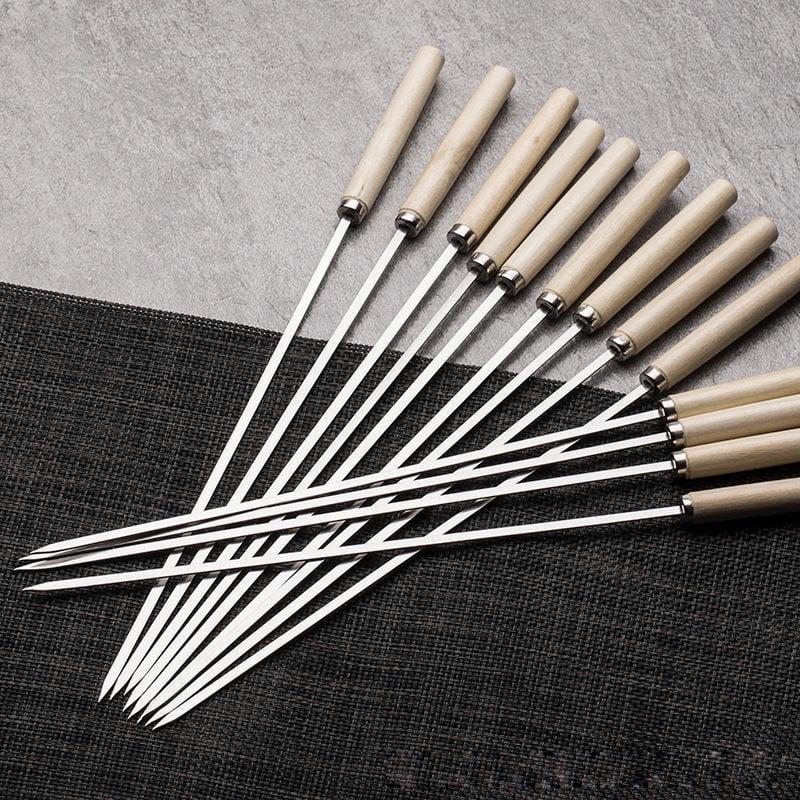 Σουβλάκια μπάρμπεκιου – επίπεδες από ανοξείδωτο χάλυβα με ξύλινο χερούλι, επαναχρησιμοποιούμενα, μάρκα Zhenshuai