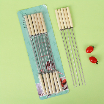 Nerezové špízy na gril s drevenou rukoväťou pre jahňací kebab, opakovane použiteľné, balenie 100 kusov