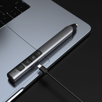Aluminijski flip‑pen sa Type-C punjenjem, laserskim pokazivačem, elektroničkim daljinskim upravljačem i PPT multimedijom