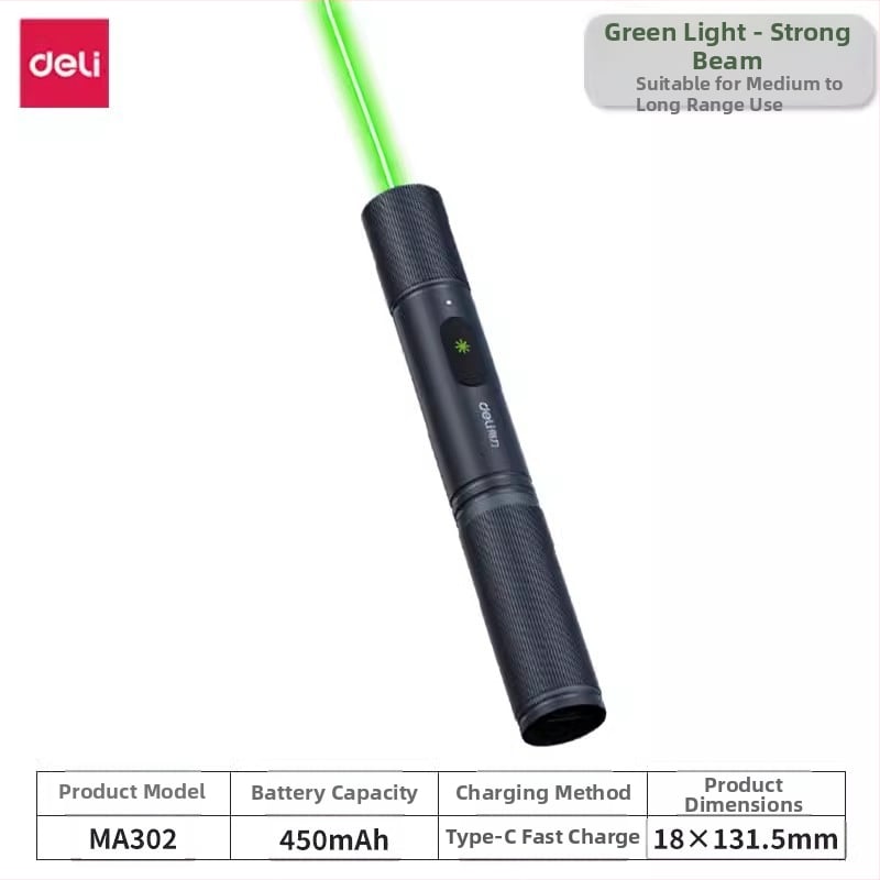 Nabíjateľný laserový ukazovateľ (rozsah 200 m, Deli)