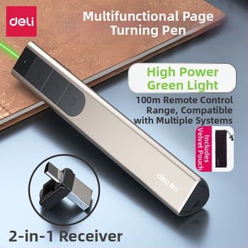 Deli PPT laserové pero s diaľkovým ovládaním pre multimediálne prezentácie, USB nabíjateľné, dosah 100 m