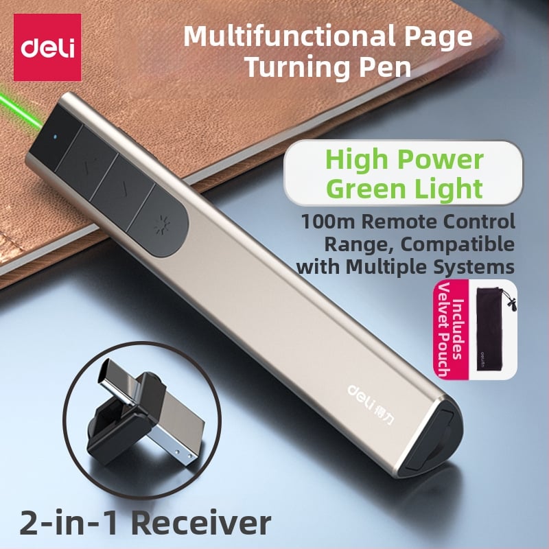 Deli PPT laserové pero s diaľkovým ovládaním pre multimediálne prezentácie, USB nabíjateľné, dosah 100 m