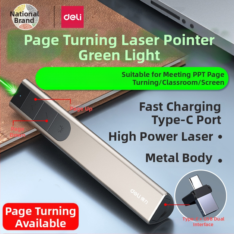 Deli PPT laserové pero s diaľkovým ovládaním pre multimediálne prezentácie, USB nabíjateľné, dosah 100 m