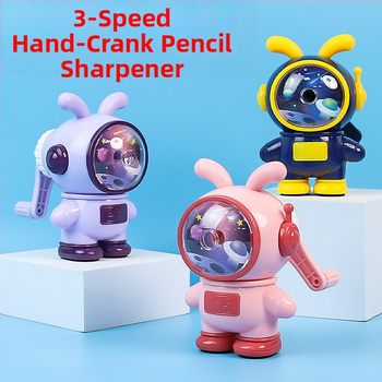 Oštrač olovaka s dizajnom svemirskog zeca, podesiv, polautomatni pogon, plastično kućište, pogodan za učenike osnovne škole i vrtić