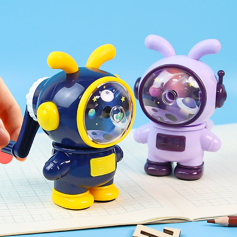 Oštrač olovaka s dizajnom svemirskog zeca, podesiv, polautomatni pogon, plastično kućište, pogodan za učenike osnovne škole i vrtić