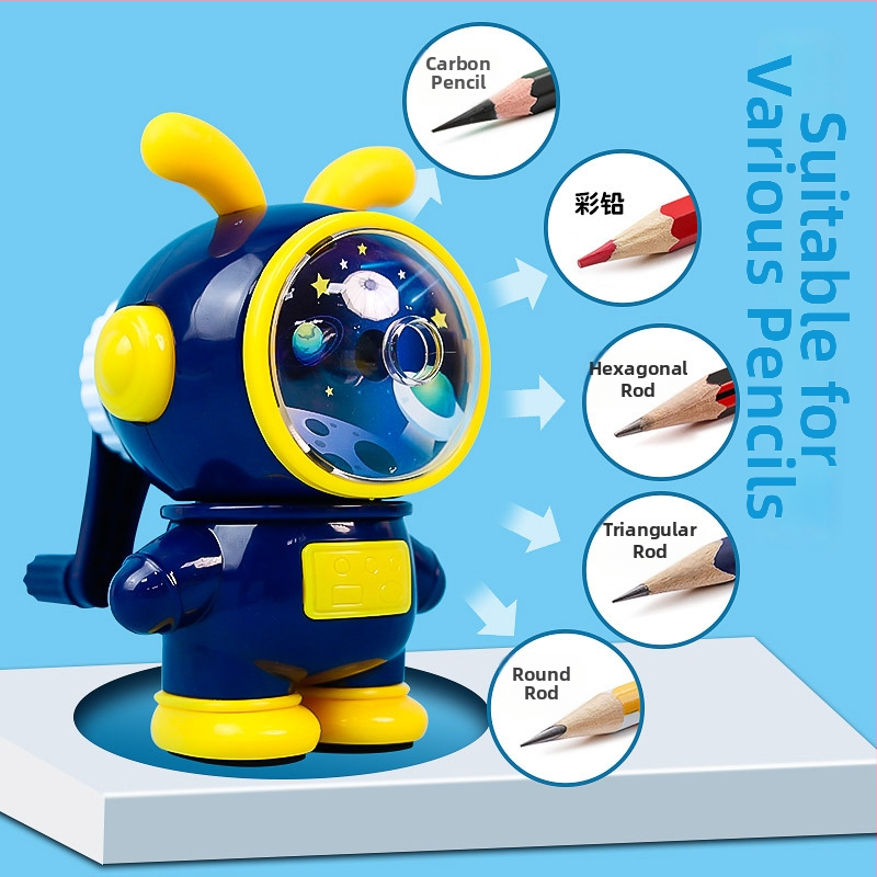 Oštrač olovaka s dizajnom svemirskog zeca, podesiv, polautomatni pogon, plastično kućište, pogodan za učenike osnovne škole i vrtić