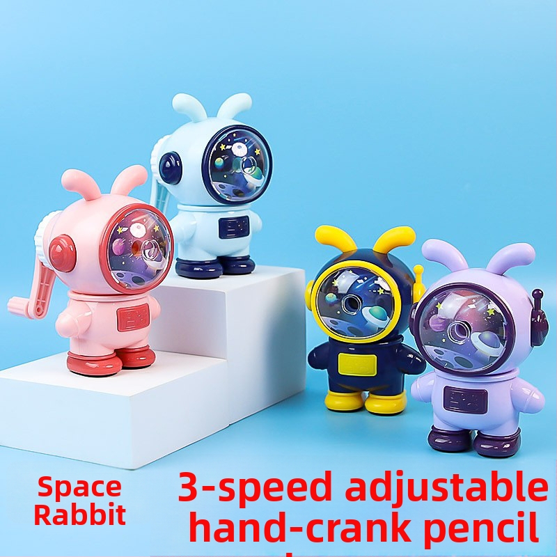 Oštrač olovaka s dizajnom svemirskog zeca, podesiv, polautomatni pogon, plastično kućište, pogodan za učenike osnovne škole i vrtić