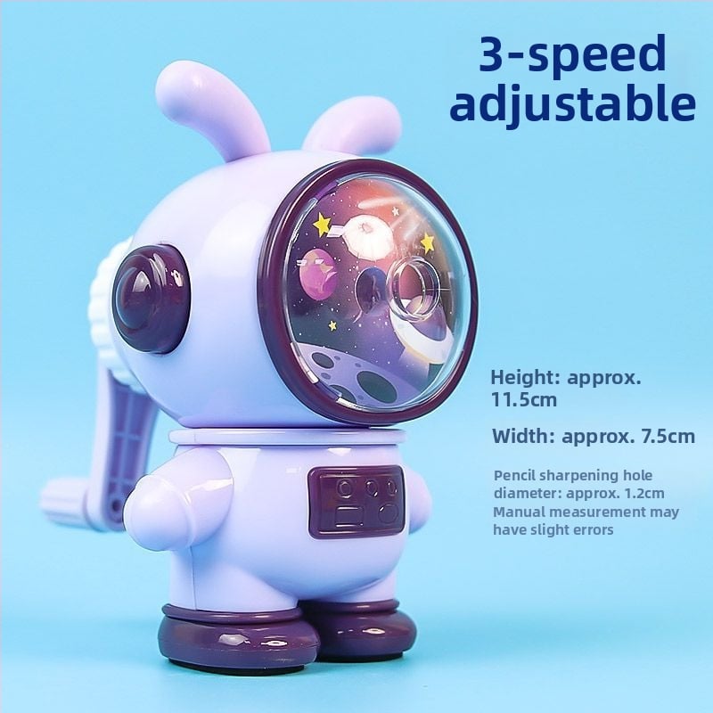 Oštrač olovaka s dizajnom svemirskog zeca, podesiv, polautomatni pogon, plastično kućište, pogodan za učenike osnovne škole i vrtić