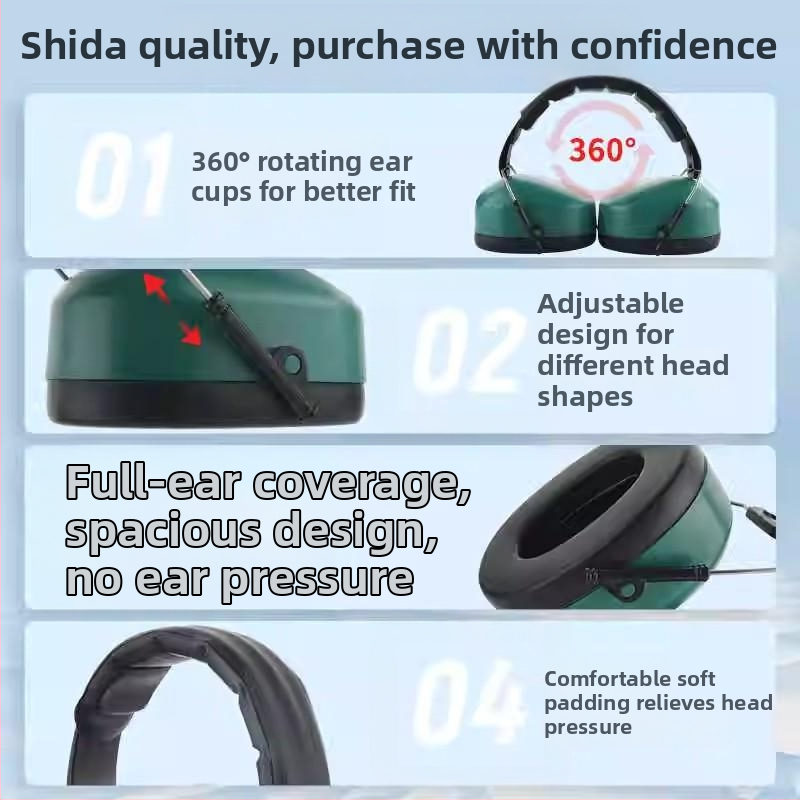 Slúchadlá na hlavu s priemyselnou úrovňou materiálu, zvuková izolácia a tlmenie hluku, výstelka zo zvukovo izolujúcej peny, vhodné do tovární