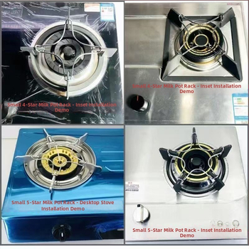 Nerezový univerzálny držiak na nádoby pre plynový varič, protisklzový; kompatibilný s wokom, polievkovým hrncom a mliečnym hrnčekom; dizajn s piatimi a štyrmi zubami