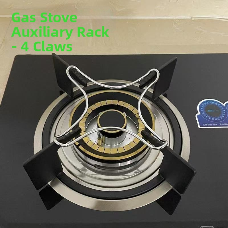Nerezový univerzálny držiak na nádoby pre plynový varič, protisklzový; kompatibilný s wokom, polievkovým hrncom a mliečnym hrnčekom; dizajn s piatimi a štyrmi zubami