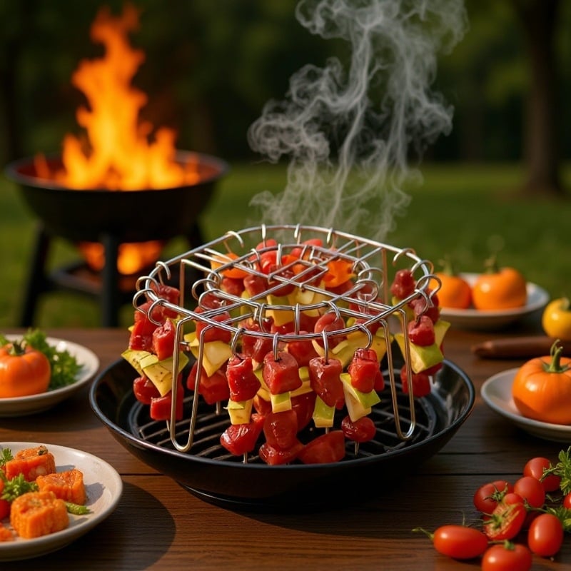 Vertikalni nehrđajući čelični stalak za ražnjiće za fritezu s zrakom – bez okretanja, otporan na visoke temperature, jednostavan za čišćenje