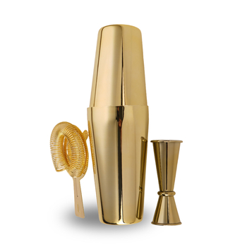 Set shaker pentru cocktailuri, 3 piese, oțel inoxidabil 304, Boston shaker, stil modern minimalist