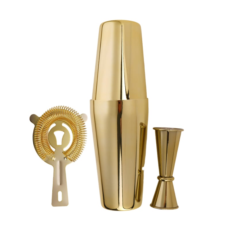 Set shaker pentru cocktailuri, 3 piese, oțel inoxidabil 304, Boston shaker, stil modern minimalist