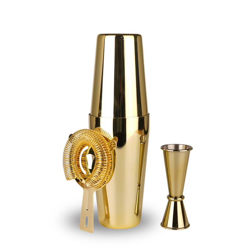 Set shaker pentru cocktailuri, 3 piese, oțel inoxidabil 304, Boston shaker, stil modern minimalist