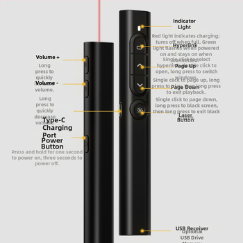 Vezeték nélküli PPT prezentáló toll Bluetooth BLE-vel, 650 nm lézer, lézeres távolság 100, akkumulátor élettartam >20 óra, szilikon gombok, márka Utoπ