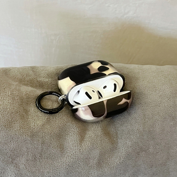 Silikonska futrola za AirPods, crno-bijeli agat šmudge, dizajn crtić privjeska, elektroplating završetak, kompatibilno s Apple AirPods 2/3 i 4. generacije/Pro 2