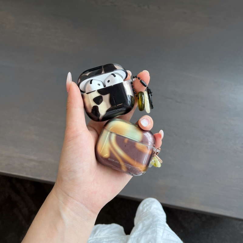 Silikonska futrola za AirPods, crno-bijeli agat šmudge, dizajn crtić privjeska, elektroplating završetak, kompatibilno s Apple AirPods 2/3 i 4. generacije/Pro 2