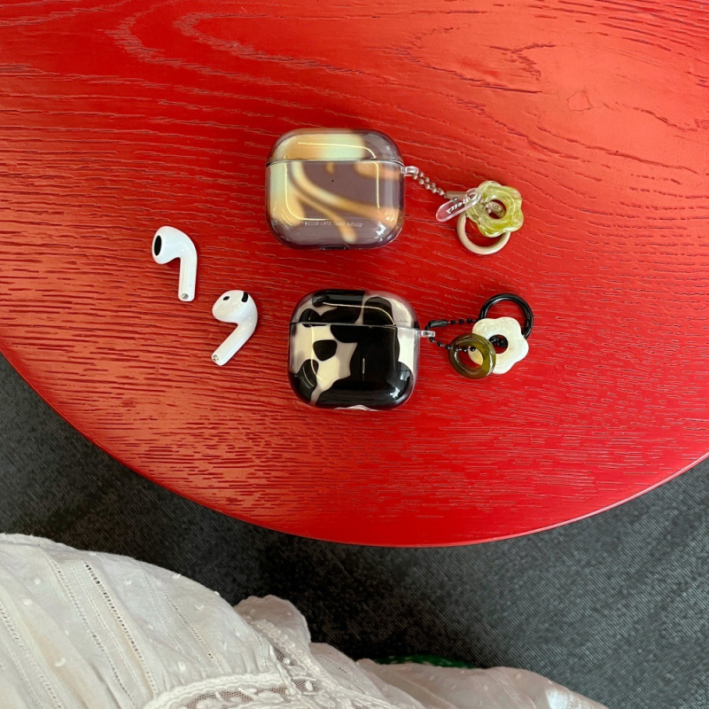 Silikonska futrola za AirPods, crno-bijeli agat šmudge, dizajn crtić privjeska, elektroplating završetak, kompatibilno s Apple AirPods 2/3 i 4. generacije/Pro 2