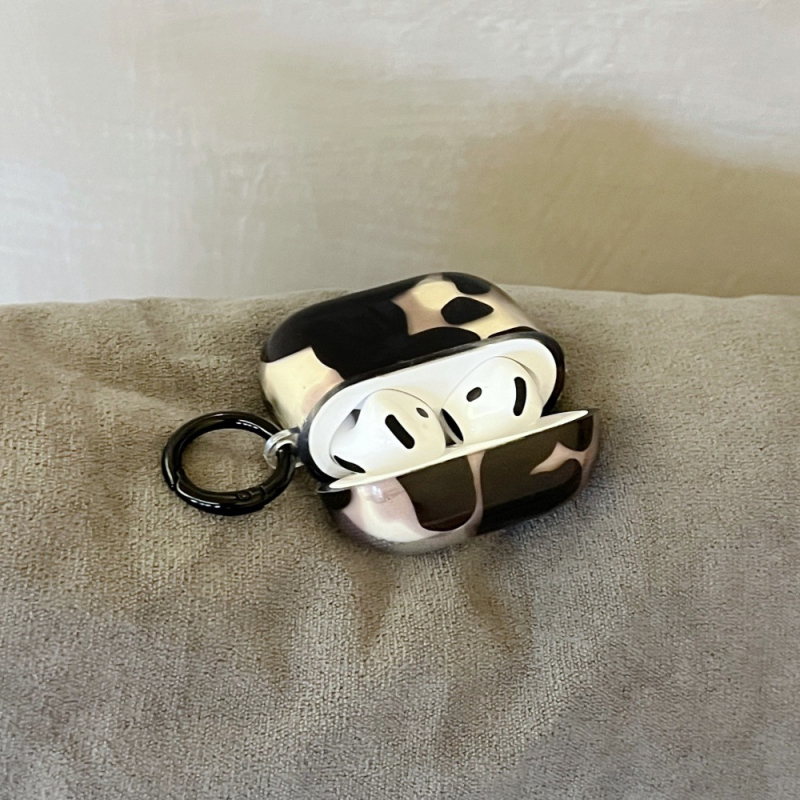 Silikonska futrola za AirPods, crno-bijeli agat šmudge, dizajn crtić privjeska, elektroplating završetak, kompatibilno s Apple AirPods 2/3 i 4. generacije/Pro 2