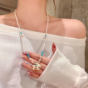 Náhrdelnik s umjetnim perlama, privjesak zodijaka konja od bakra, lanac u stilu džempera, ručno izrađeno.