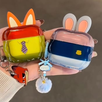 Θήκη AirPods από TPU για 3/4 και Pro 2/3 με ζωικό μοτίβο (λαγουδάκι και αλεπού) — καπάκι flip, ημιδιαφανής, πλήρης κάλυψη, φινίρισμα με σπρέι