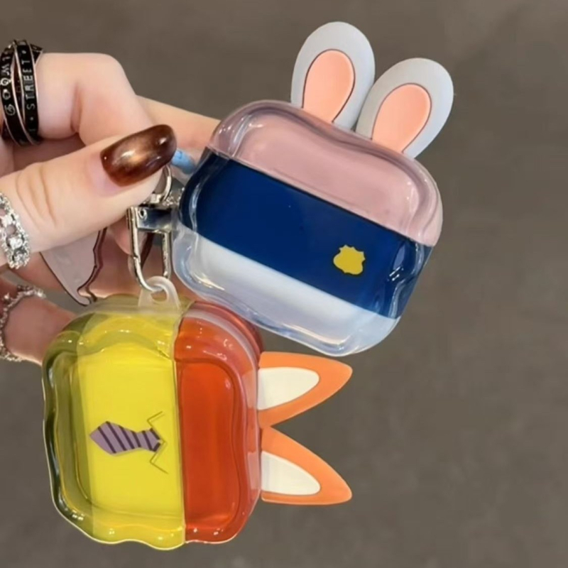 Θήκη AirPods από TPU για 3/4 και Pro 2/3 με ζωικό μοτίβο (λαγουδάκι και αλεπού) — καπάκι flip, ημιδιαφανής, πλήρης κάλυψη, φινίρισμα με σπρέι