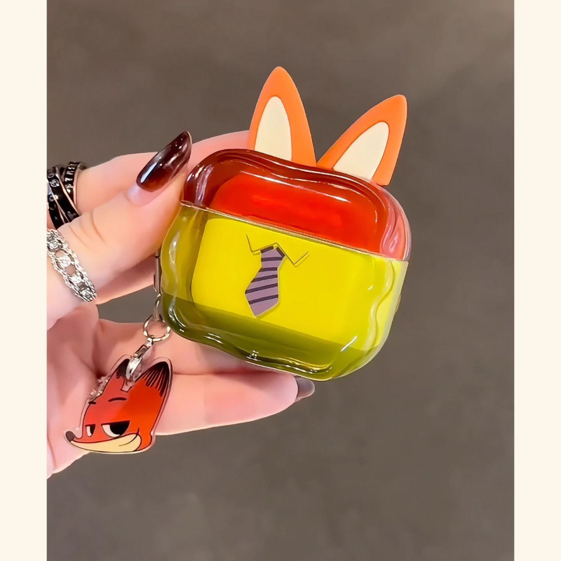 Θήκη AirPods από TPU για 3/4 και Pro 2/3 με ζωικό μοτίβο (λαγουδάκι και αλεπού) — καπάκι flip, ημιδιαφανής, πλήρης κάλυψη, φινίρισμα με σπρέι