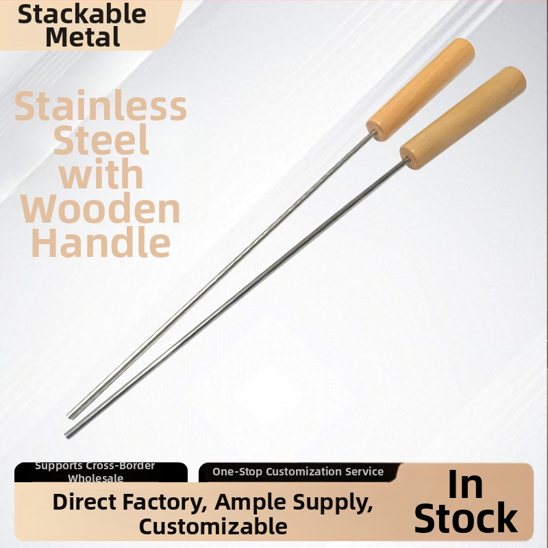 201 неръждаема стомана регулаторен инструмент за шишчета с удължена дървена дръжка за агнешки шишчета и домашно барбекю