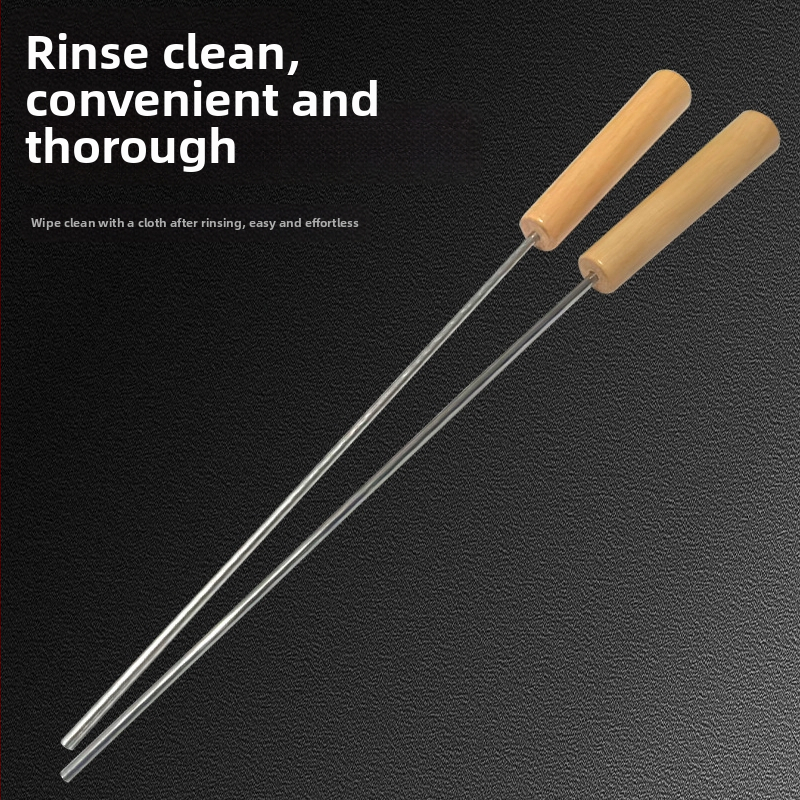 201 неръждаема стомана регулаторен инструмент за шишчета с удължена дървена дръжка за агнешки шишчета и домашно барбекю