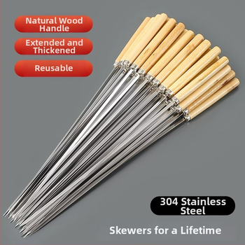 Nerezové oceľové špízy s drevenou rúčkou, opakovane použiteľné