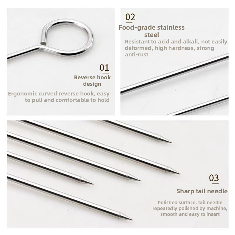 Nerezové oceľové grilovacie špízy na pečenie kačíc, kurčiat, mladého prasiatka a jahňacieho mäsa