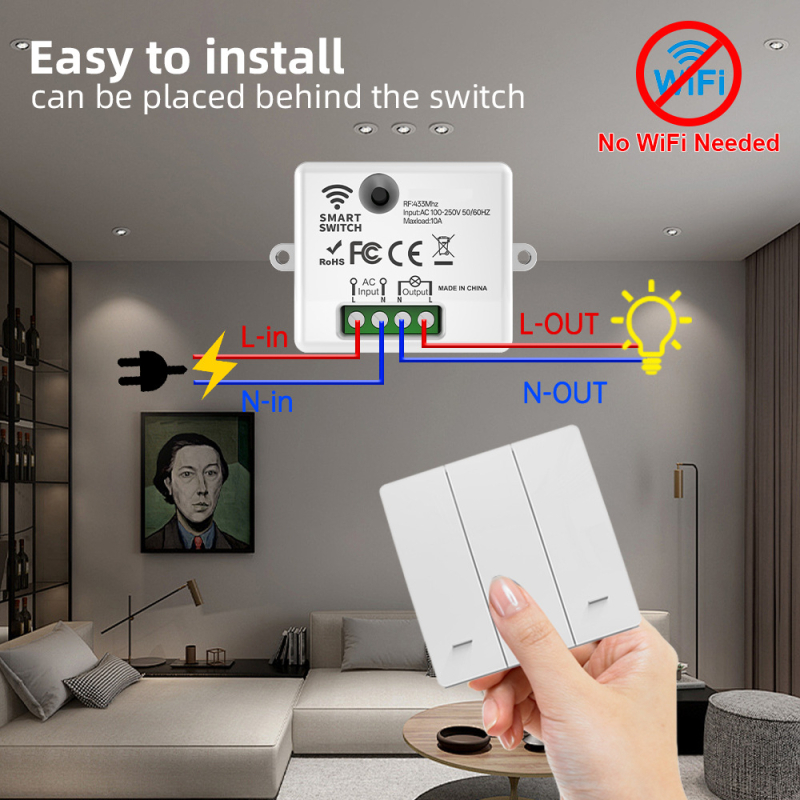 Intrerupător wireless cu telecomandă RF433 pentru uz casnic, 50/60 Hz, de la -20°C la 50°C