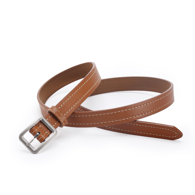 Traka od umjetne kože s kopčom od legure, kopča s iglom, širina 2-4 cm, dizajn s bijelom linijom i kvadratnom kopčom, korejski modni stil