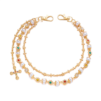 Pojasni lanac za hlače, metal, casual stil, unisex, ukrasi: križ, srce i cvijet, imitacija perli