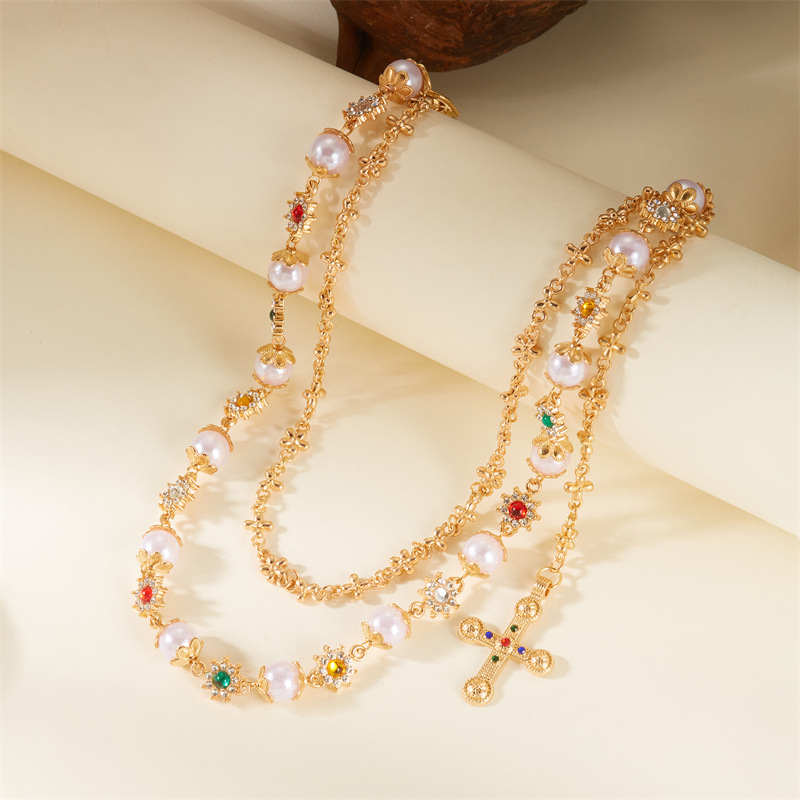 Pojasni lanac za hlače, metal, casual stil, unisex, ukrasi: križ, srce i cvijet, imitacija perli