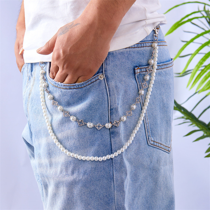 Pojasni lanac za hlače, metal, casual stil, unisex, ukrasi: križ, srce i cvijet, imitacija perli