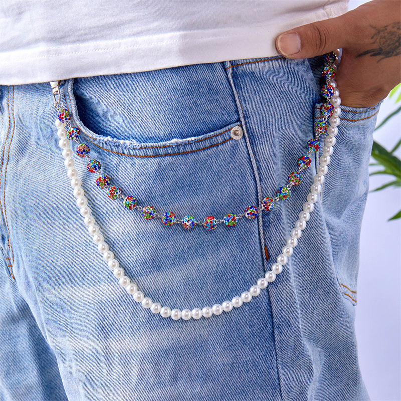 Pojasni lanac za hlače, metal, casual stil, unisex, ukrasi: križ, srce i cvijet, imitacija perli