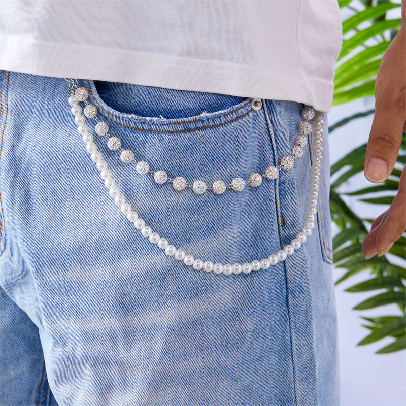 Pojasni lanac za hlače, metal, casual stil, unisex, ukrasi: križ, srce i cvijet, imitacija perli