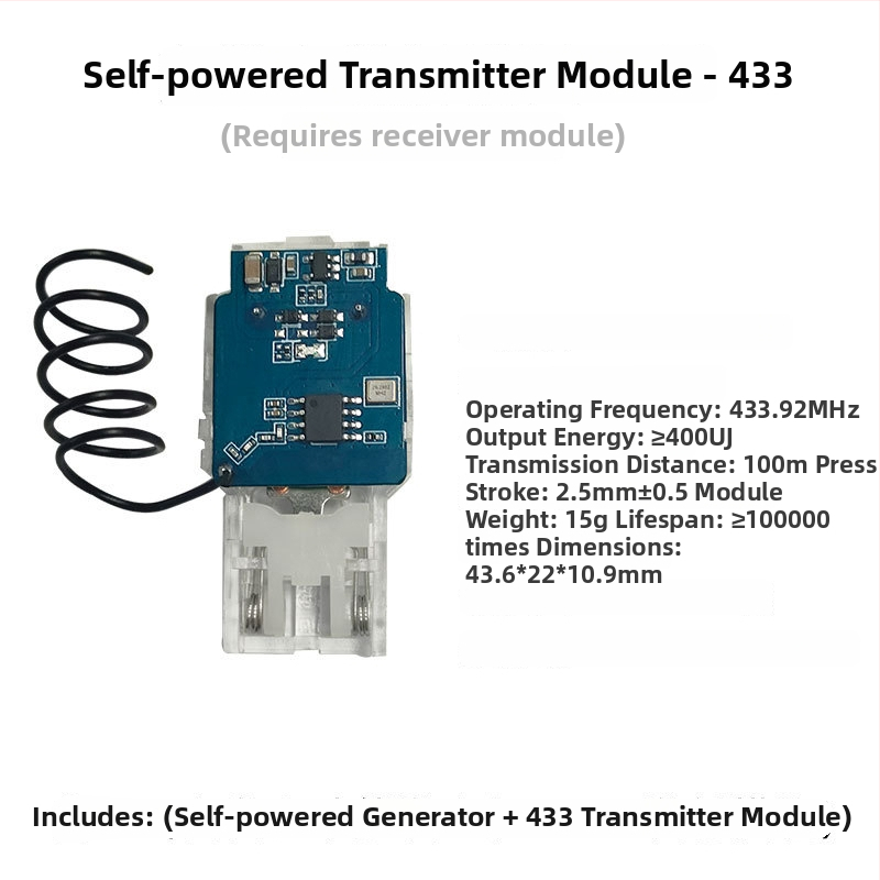 Bezdrôtové diaľkové ovládanie s generovanou energiou a RF riadením, určené pre priemyselné senzorové systémy a inteligentný dom, bezdrôtový zvonček na dvere (bez batérií)