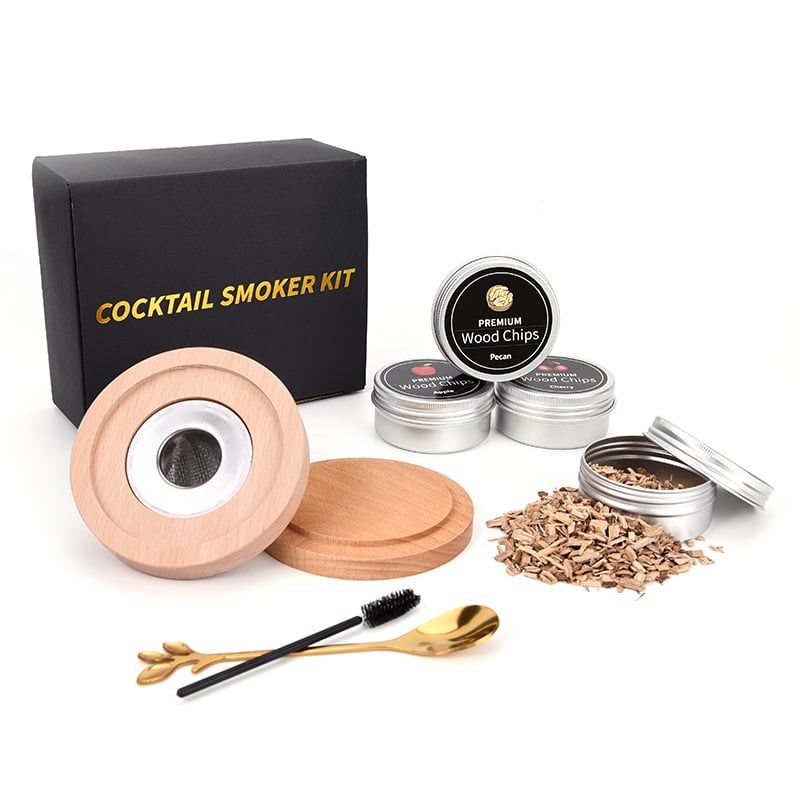 Drveni set za koktele s dimljenjem - moderni minimalistički stil (Materijal: drvo; Stil: moderni minimalistički; Kategorija: set za piće; Broj kompleta: 5; Težina: oko 200 g)
