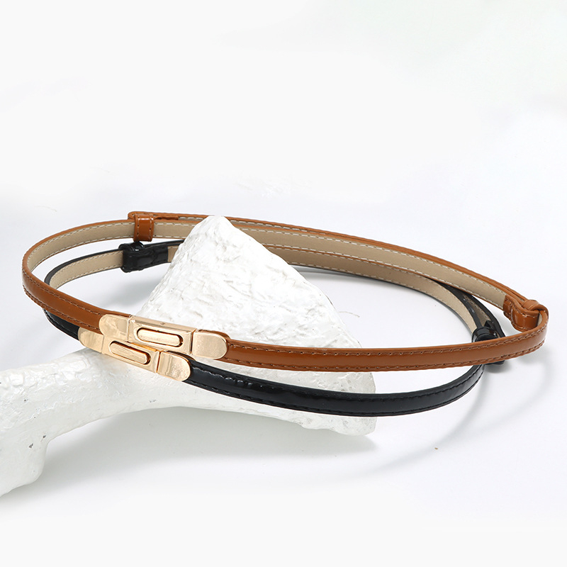 Ženski pojas od PU kože, tanak, širina <2 cm, kopča od legure, zatvaranje kopčom, stil Fresh and Sweet